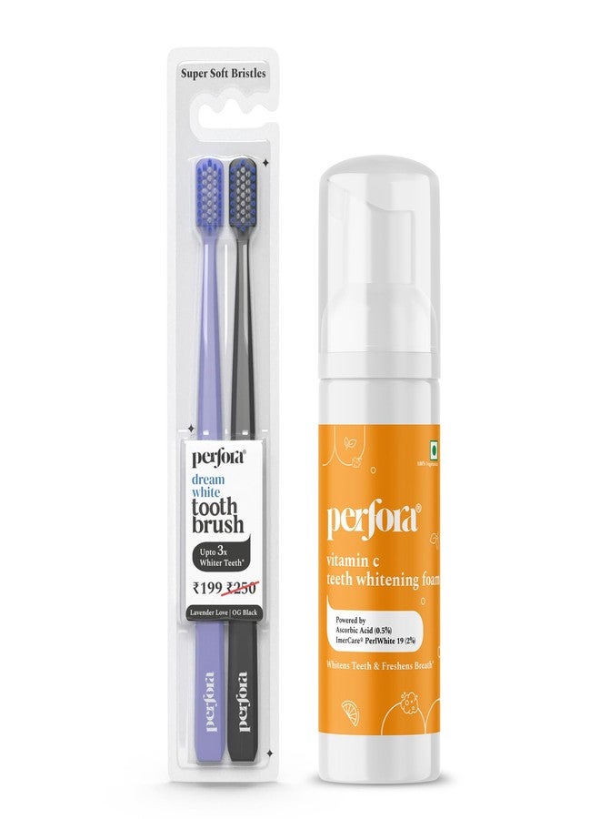 بيرفورا مجموعة بيرفورا لتبييض الأسنان | عبوة من فرشتي أسنان يدويتين ورغوة تبييض الأسنان | تركيبة آمنة على مينا الأسنان وخالية من الحساسية للعناية بالفم وإزالة بقع الأسنان - Image 1